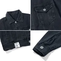 English Title: Japanese Style Men's Denim Jacket - Vintage Washed Oversized Collar Casual Coat, Autumn Winter Relaxed Fit main image 3