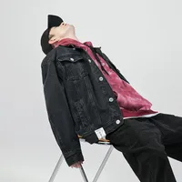 English Title: Japanese Style Men's Denim Jacket - Vintage Washed Oversized Collar Casual Coat, Autumn Winter Relaxed Fit main image 1