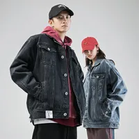 English Title: Japanese Style Men's Denim Jacket - Vintage Washed Oversized Collar Casual Coat, Autumn Winter Relaxed Fit main image 5