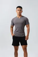 Men's Slim Fit V - Neck Quick - Dry Sport Shirt For Outdoor Running & Gym - Breathable Short Sleeve Solid Color Athletic Top sku image 16