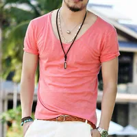 Men's Slim - Fit V - Neck Short Sleeve T - Shirt - Summer Casual Cotton Slub Fabric Top With Henley Collar Design main image 4