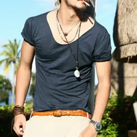 Men's Slim - Fit V - Neck Short Sleeve T - Shirt - Summer Casual Cotton Slub Fabric Top With Henley Collar Design main image 3
