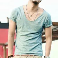 Men's Slim - Fit V - Neck Short Sleeve T - Shirt - Summer Casual Cotton Slub Fabric Top With Henley Collar Design main image 2