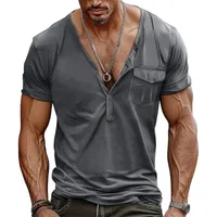 Men's Summer Casual Short Sleeve Henley V - Neck Pocket T - Shirt, Slim Fit Big Size Comfortable Cotton Top main image 1