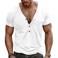 Men's Summer Casual Short Sleeve Henley V - Neck Pocket T - Shirt, Slim Fit Big Size Comfortable Cotton Top main image 4