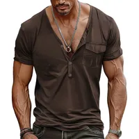 Men's Summer Casual Short Sleeve Henley V - Neck Pocket T - Shirt, Slim Fit Big Size Comfortable Cotton Top main image 5