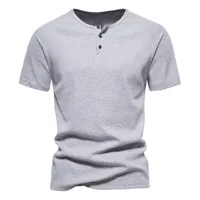 Men's Heavyweight 230gsm Ribbed Cotton Henley T-Shirt - Vintage Solid Color Summer Short Sleeve Fitness Top main image 2