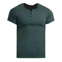 Men's Heavyweight 230gsm Ribbed Cotton Henley T-Shirt - Vintage Solid Color Summer Short Sleeve Fitness Top sku image 18