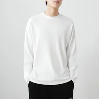 Men's Heavyweight Cotton Long Sleeve T - Shirt, Autumn Casual Round Neck Loose Fit Solid Color Sweatshirt Top main image 3