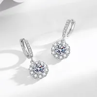 1 Pair Vacation Simple Style Flower Inlay Copper Imitation Moissanite Drop Earrings main image 4