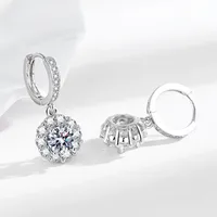 1 Pair Vacation Simple Style Flower Inlay Copper Imitation Moissanite Drop Earrings main image 3