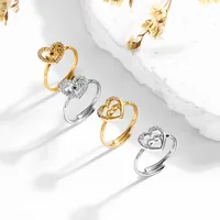 Simple Style Heart Shape Titanium Steel Inlay Zircon Women's Open Rings main image 1