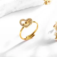 Simple Style Heart Shape Titanium Steel Inlay Zircon Women's Open Rings sku image 1