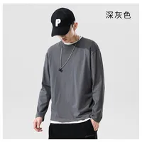 Men's Long Sleeve T-Shirt 190g Combed Cotton Solid Color Round Neck Unisex Casual Base Layer Top main image 2