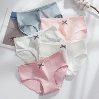 Solid Color Bow Knot Breathable Low Waist Panties main image 1