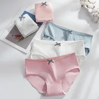 Solid Color Bow Knot Breathable Low Waist Panties main image 3