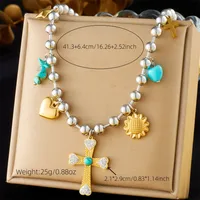 Modern Style Cross Heart Shape Bow Knot 304 Stainless Steel Plating Women's Multi Charms Necklace main image 6