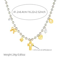 Modern Style Cross Heart Shape Bow Knot 304 Stainless Steel Plating Women's Multi Charms Necklace main image 4