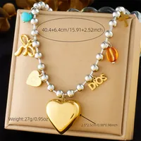 Modern Style Cross Heart Shape Bow Knot 304 Stainless Steel Plating Women's Multi Charms Necklace main image 2