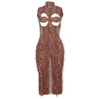 Women's Sheath Dress Sexy Turtleneck Hollow Out Backless Sleeveless Color Block Midi Dress Casual Holiday Party sku image 8