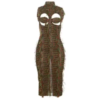 Women's Sheath Dress Sexy Turtleneck Hollow Out Backless Sleeveless Color Block Midi Dress Casual Holiday Party sku image 11