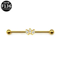 1 Piece Simple Style Classic Style Shamrock Plating Inlay Pure Titanium Titanium Alloy Zircon 14K Gold Plated White Gold Plated Cartilage Earrings sku image 1