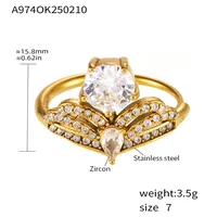 Elegant Luxurious Shiny Crown 304 Stainless Steel Inlay Zircon 18K Gold Plated Women's Rings main image 2