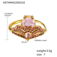 Elegant Luxurious Shiny Crown 304 Stainless Steel Inlay Zircon 18K Gold Plated Women's Rings sku image 2