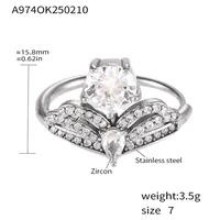 Elegant Luxurious Shiny Crown 304 Stainless Steel Inlay Zircon 18K Gold Plated Women's Rings sku image 4