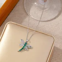 Elegant Dragonfly Titanium Steel Copper Plating Zircon Women's Pendant Necklace main image 3