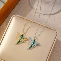 Elegant Dragonfly Titanium Steel Copper Plating Zircon Women's Pendant Necklace main image 1