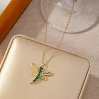 Elegant Dragonfly Titanium Steel Copper Plating Zircon Women's Pendant Necklace main image 4