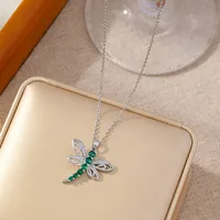 Elegant Dragonfly Titanium Steel Copper Plating Zircon Women's Pendant Necklace sku image 2