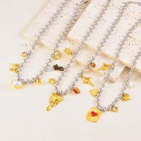 Vintage Style Classic Style Heart Shape Bow Knot 304 Stainless Steel Mixed Metal Plating Women's Multi Charms Necklace main image 1