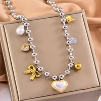 Vintage Style Classic Style Heart Shape Bow Knot 304 Stainless Steel Mixed Metal Plating Women's Multi Charms Necklace main image 3