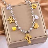 Vintage Style Classic Style Heart Shape Bow Knot 304 Stainless Steel Mixed Metal Plating Women's Multi Charms Necklace sku image 3