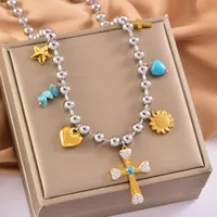 Vintage Style Classic Style Heart Shape Bow Knot 304 Stainless Steel Mixed Metal Plating Women's Multi Charms Necklace sku image 5