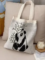 Women's Medium Polyester Panda Cute Square Open Tote Bag sku image 1