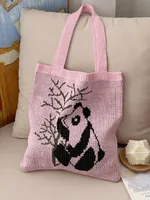 Women's Medium Polyester Panda Cute Square Open Tote Bag sku image 4