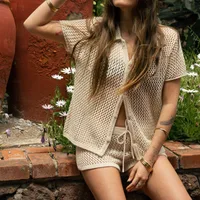 Weekend Daily Sports Women's Casual Solid Color Polyester Hollow Out Shorts Sets Shorts Sets main image 2