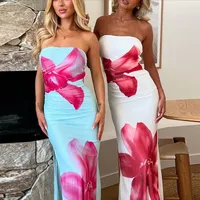 Women's Sheath Dress Sexy Strapless Sleeveless Flower Maxi Long Dress Holiday Daily Selfie main image 1