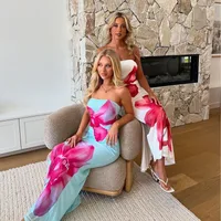 Women's Sheath Dress Sexy Strapless Sleeveless Flower Maxi Long Dress Holiday Daily Selfie main image 3