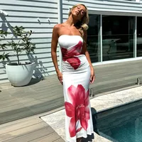 Women's Sheath Dress Sexy Strapless Sleeveless Flower Maxi Long Dress Holiday Daily Selfie sku image 2