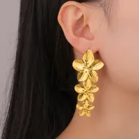 1 Pair Simple Style Flower Plating 304 Stainless Steel Drop Earrings Ear Studs main image 3