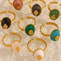 Vintage Style French Style Geometric 304 Stainless Steel Plating Natural Stone 18K Gold Plated Women's Open Rings main image 6