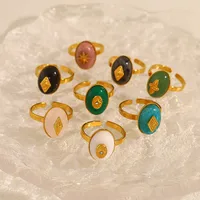 Vintage Style French Style Geometric 304 Stainless Steel Plating Natural Stone 18K Gold Plated Women's Open Rings main image 1