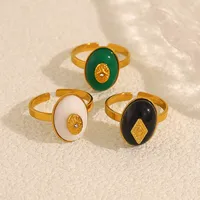 Vintage Style French Style Geometric 304 Stainless Steel Plating Natural Stone 18K Gold Plated Women's Open Rings main image 5