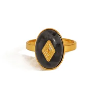 Vintage Style French Style Geometric 304 Stainless Steel Plating Natural Stone 18K Gold Plated Women's Open Rings main image 3