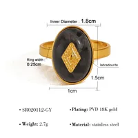 Vintage Style French Style Geometric 304 Stainless Steel Plating Natural Stone 18K Gold Plated Women's Open Rings sku image 1