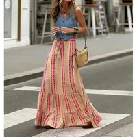 Women's Skirt Simple Style Streetwear Multicolor Maxi Long Dress Holiday Selfie sku image 4